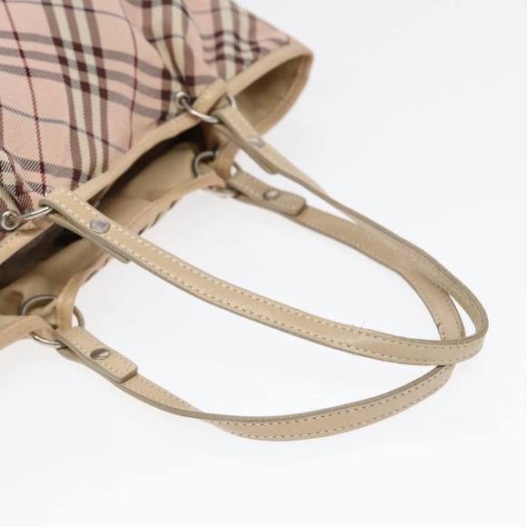 BURBERRY Nova Check Blue Label Tote Bag Nylon Beige Pink Silver Auth ti2039 - Picture 7 of 16